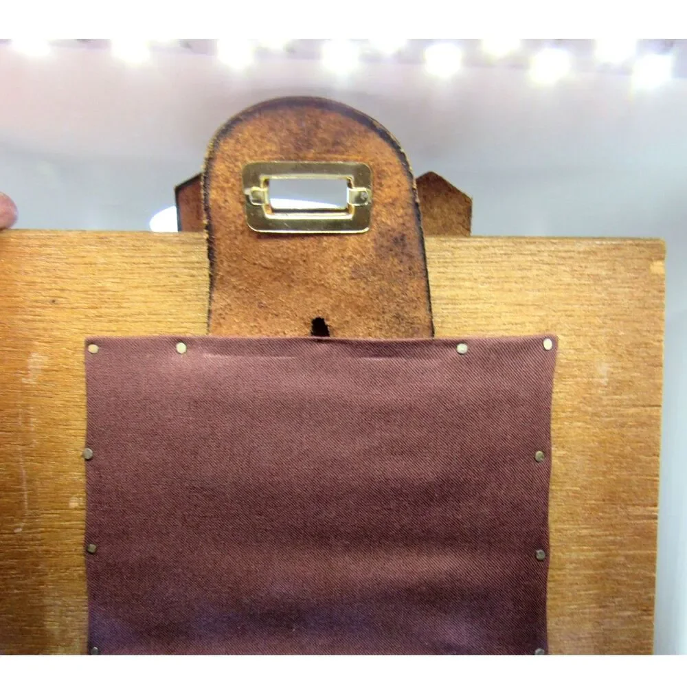 Vintage box purse wooden chest gold tone chain handle by Mister Ernest 6x6x4.5